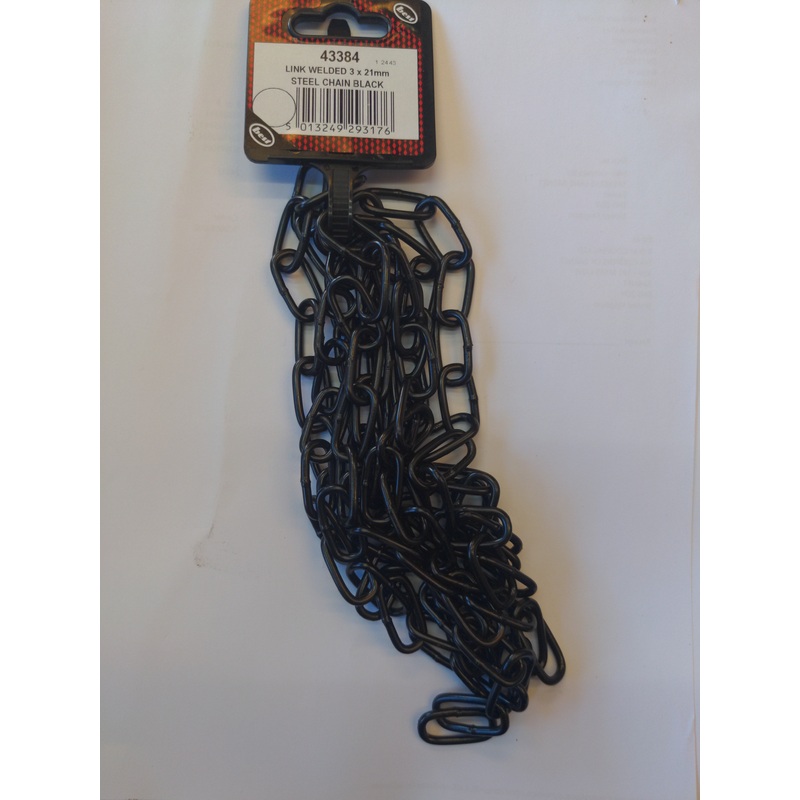 Welded Link Chain, Black Steel 3 x 21mm (2 Metres)