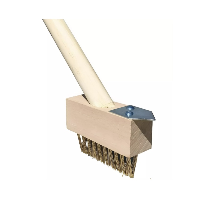 WIRE PATIO BRUSH WITH SCRAPER LONG HANDLE WEED BRUSH