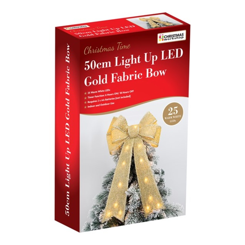 50cm Champagne Gold Bow with 25 Warm White LEDs