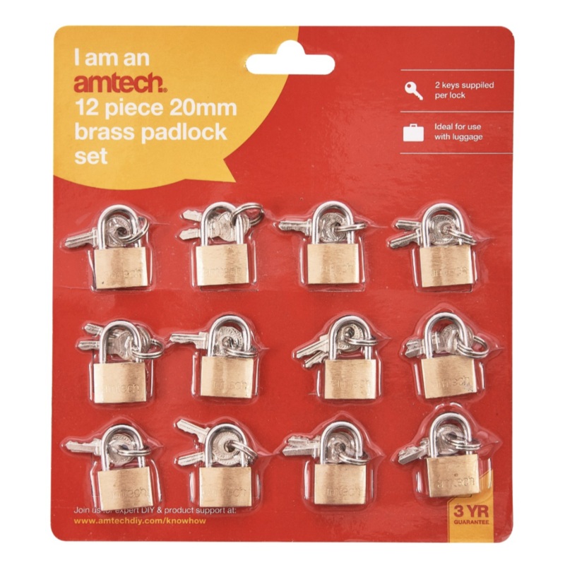 12 Piece 20mm brass padlock set