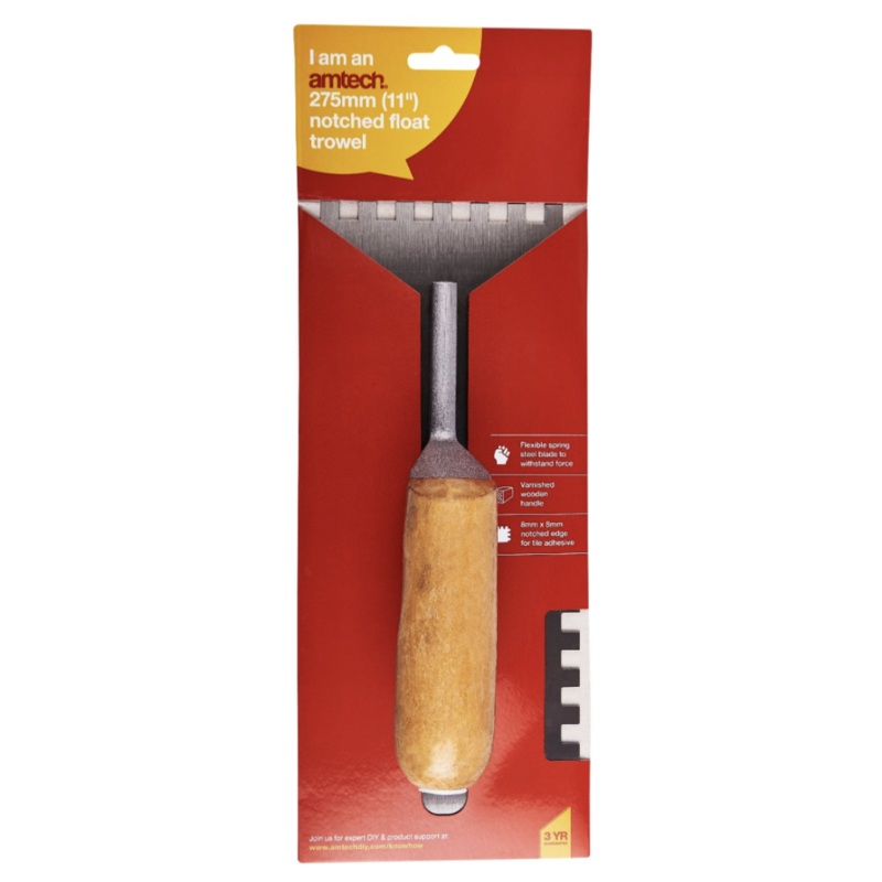 280mm (11) Notched float trowel with wooden handle