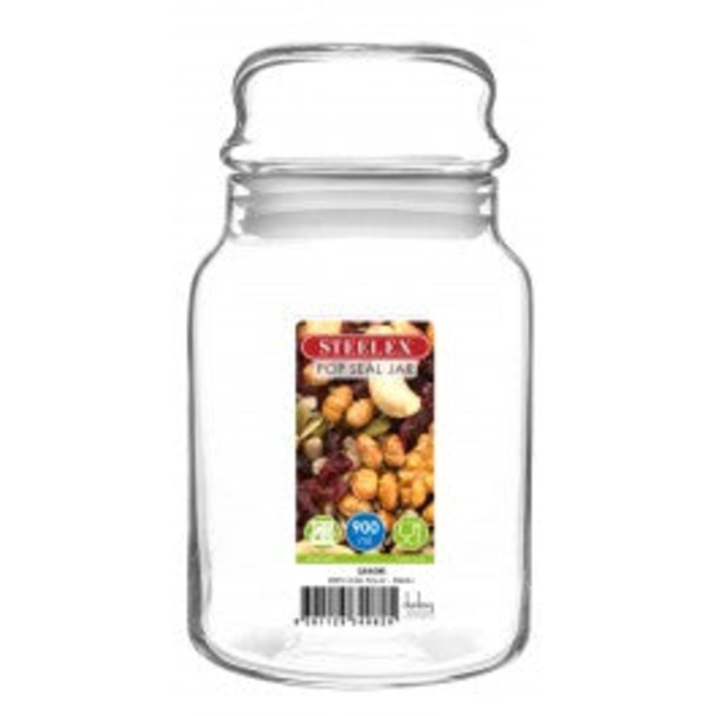 0.9Lt Pop Glass Storage Jar Steelex