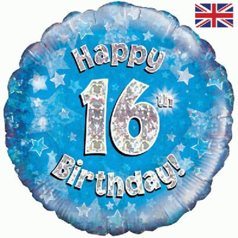 18 Happy 16th Birthday Blue Foil
