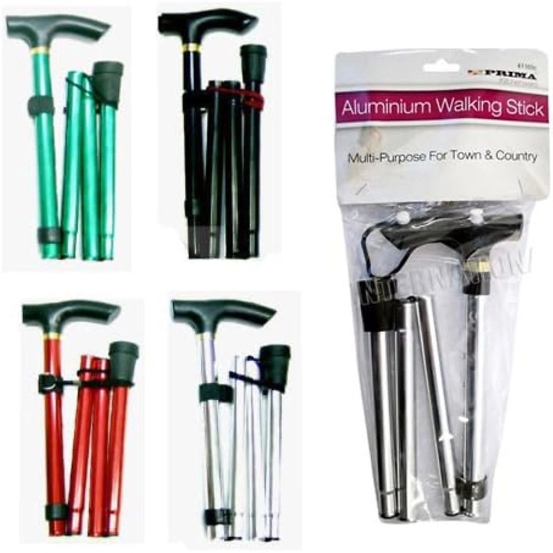 Adjustable Walking Stick Aluminium Chrome Easy Light Weight New Folding Sticks