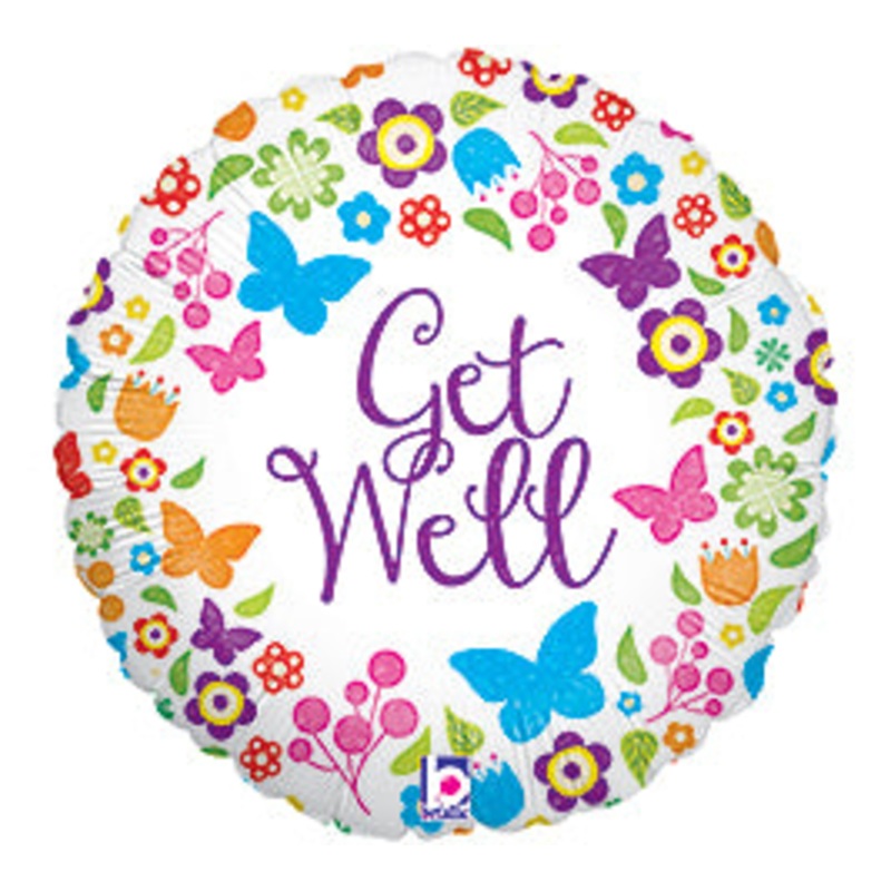 Butterflies & Flowers Get Well 18 Holographic Balloon