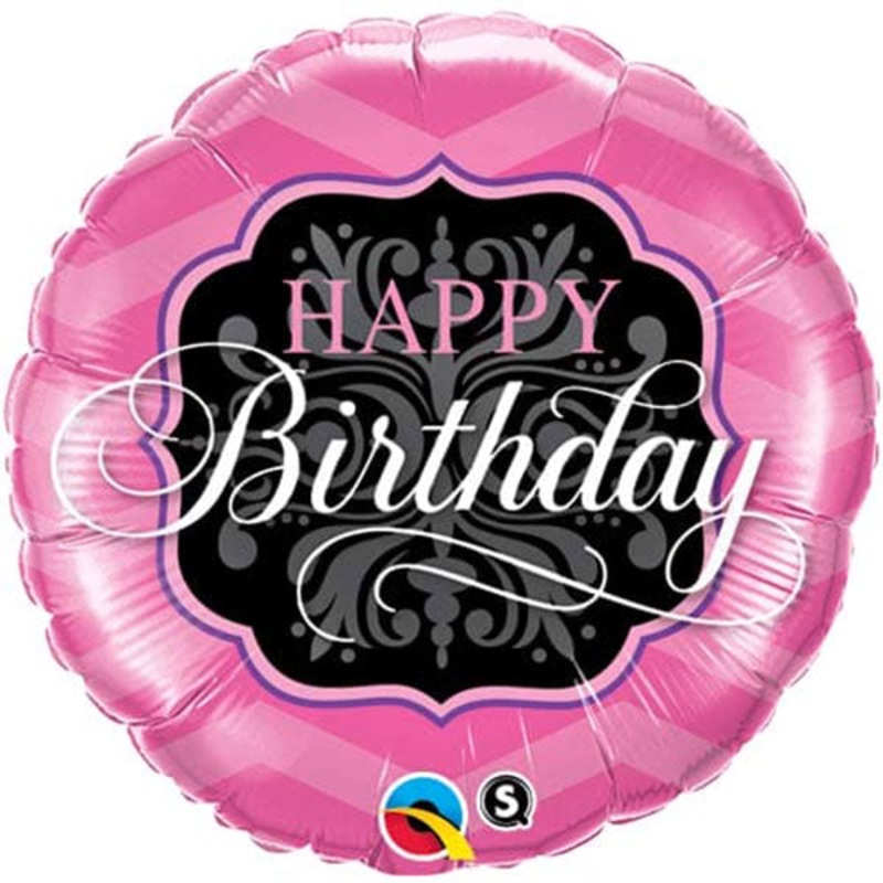 18 Happy Birthday Pink And Black Foil Balloons