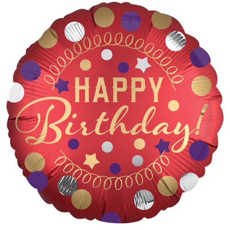 18 Red Satin Dots Happy Birthday Foil Balloon