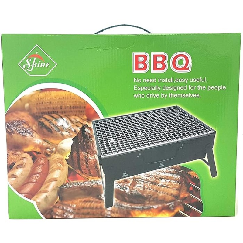 BBQ Charcoal Grill Barbecue Steel Foldable Stool Chair Stand for Outdoor Park Beach Summer (Small)