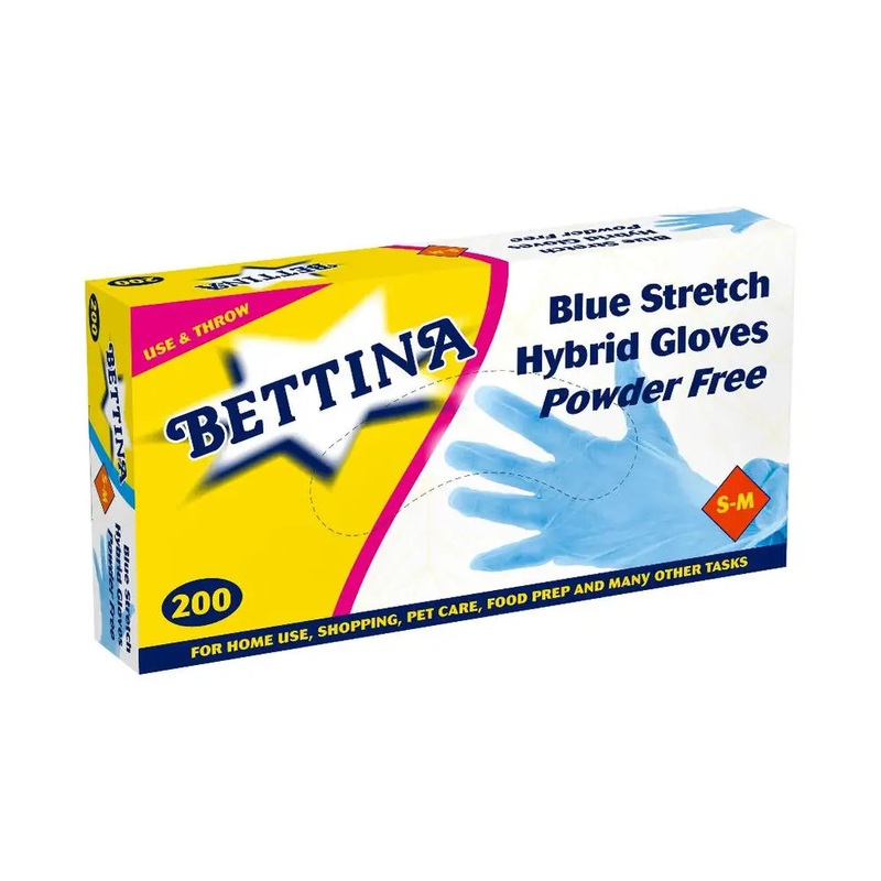 Bettina B414SM 200pc Blue Stretch Hybrid Gloves Small/Medium