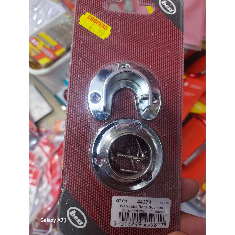 Wardrobe rods sockets chromed 25mm 1 each