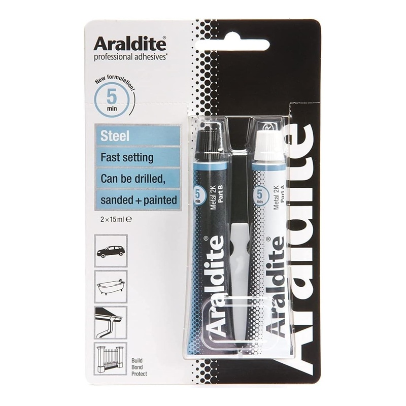 AMK Araldite Steel Adhesive Glue Epoxy Heavy Duty Extra Strong for Metal Bonding 2 X 15ml Tube Power Bonds