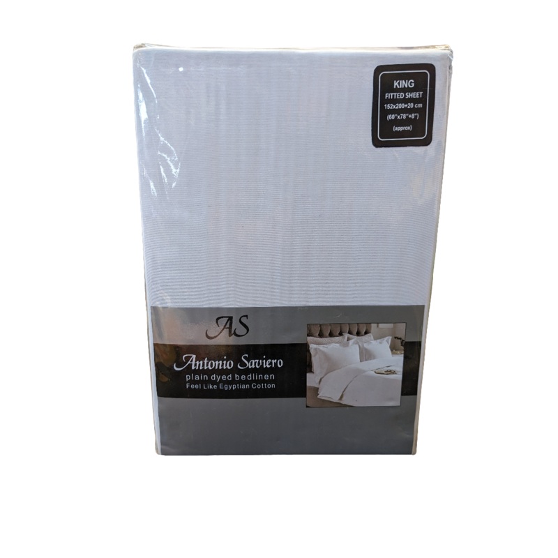 Antonio Saviero Plain Dyed King Fitted Sheet White 152×200+20