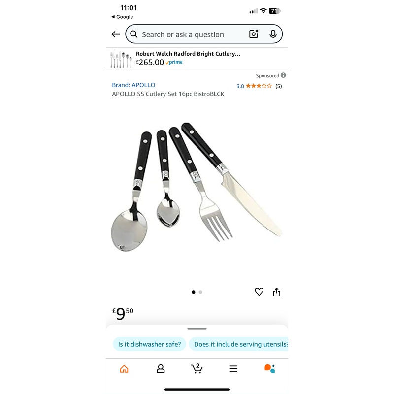 APOLLO SS Cutlery Set 16pc BistroBLCK