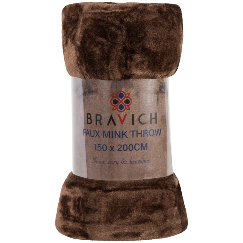Bravich Soft Faux Mink Throw – Chocolate. Double Size Large Fluffy Blanket For Bed, Sofa & Duvet Bedding Throws. 150 x 200cm