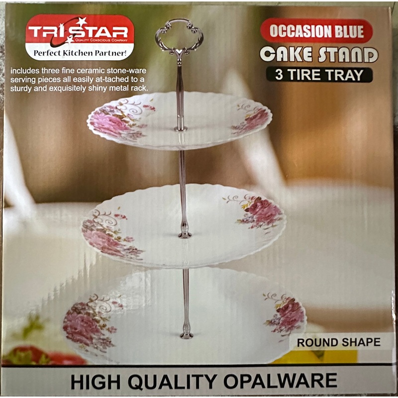TRI-STAR CAKE STAND 3 Tire Tray SQUARE Shape BLACK FLOWER