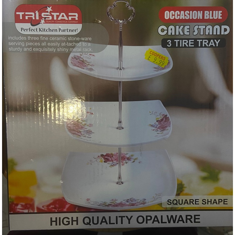 TRI STAR CAKE STAND 3 TIRE TRAY SQUARE SHAPE PINK ROSE
