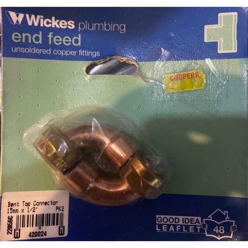 UNSOLDERED COPPER FITTINGS BENT TOP CONNECTOR 15mmx1/2