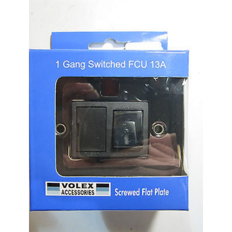 Volex 1 Gang Switched Fused Connection Unit 13A Neon Black Inner Nickel Flat