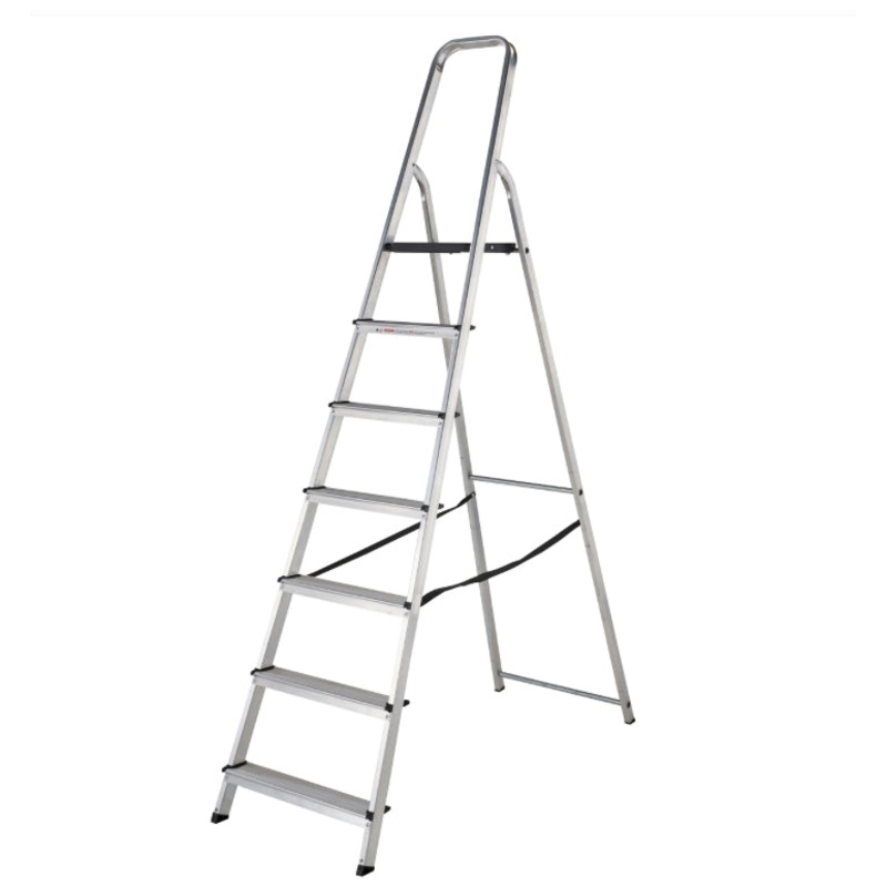 WERNER STEPLADDER 7 TREAD ALUMINIUM HIGH HANDRAIL