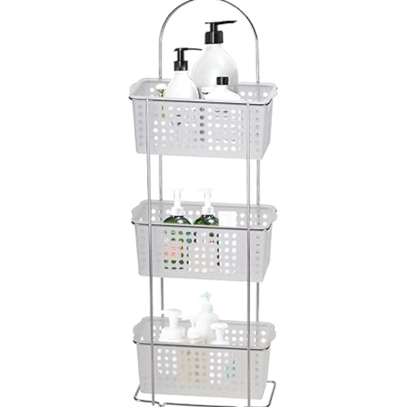 3 Tier Standing Caddy Chrome with Plastic Baskets