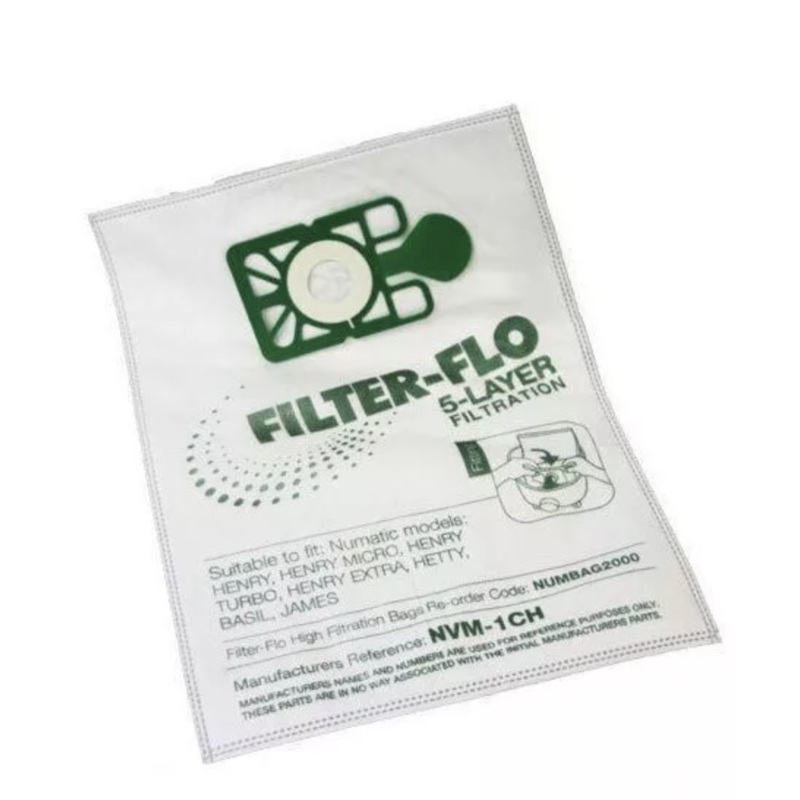 5 X NEW Compatible Numatic Henry Hetty James FILTER FLO Vacuum Hoover Bags