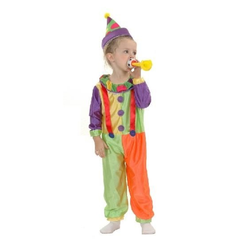 Clown costume, size: 2-4 years. includes: overall and hat