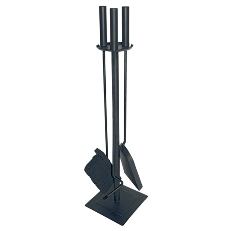 Enhance Your Fireplace with Malham 3 Piece Companion Set + Stand – Black.