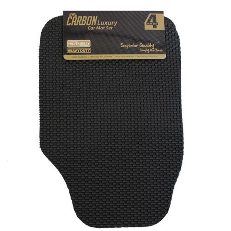 Enhance Your Ride with Carbon Luxury Rubber 4-Piece Car Mat Set in Black .