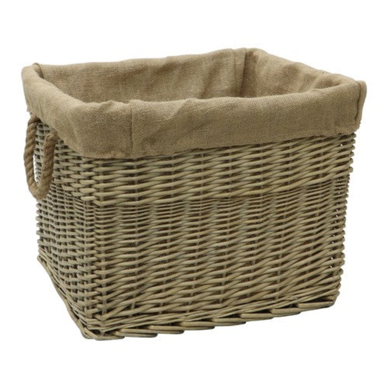 Antique Wash Willow Log Basket with Liner and Rope Handles Stylish Storage Solution.