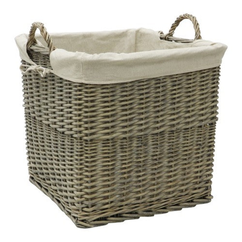 Antique Wash Willow Log Basket with Liner | Rustic Home Decor.