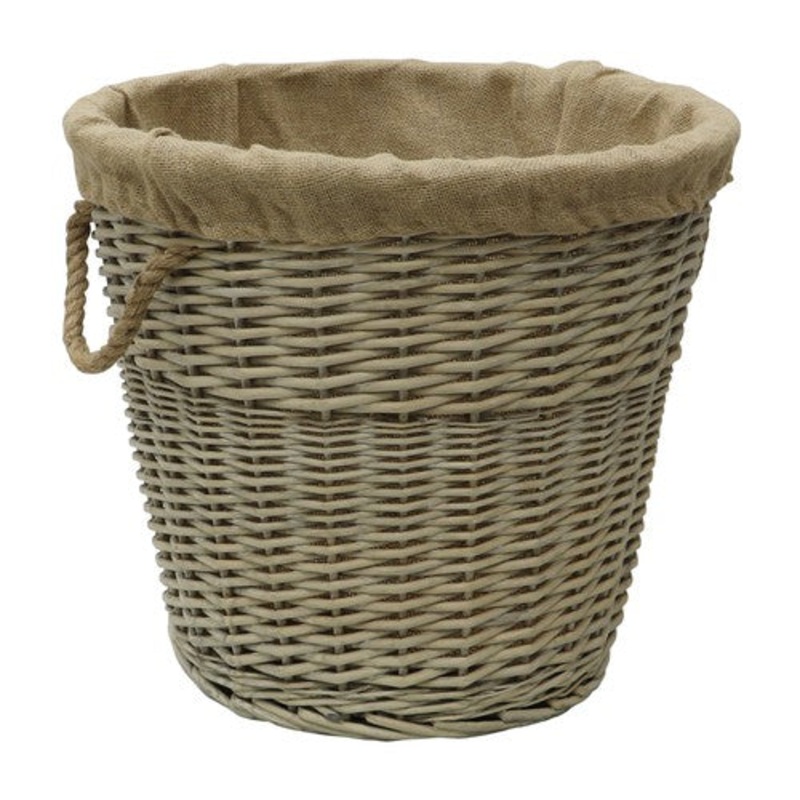Antique Willow Log Basket with Liner & Rope Handles | Rustic Storage Solution.