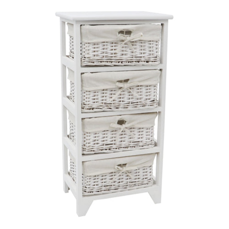Wimborne 4 Drawer Willow Tall Storage Unit – White | Stylish Storage Solution.