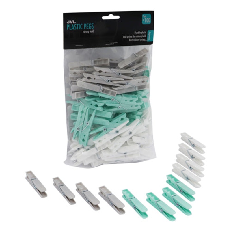 100 Pack Plastic Pegs – Assorted Colors | Durable Clothespins