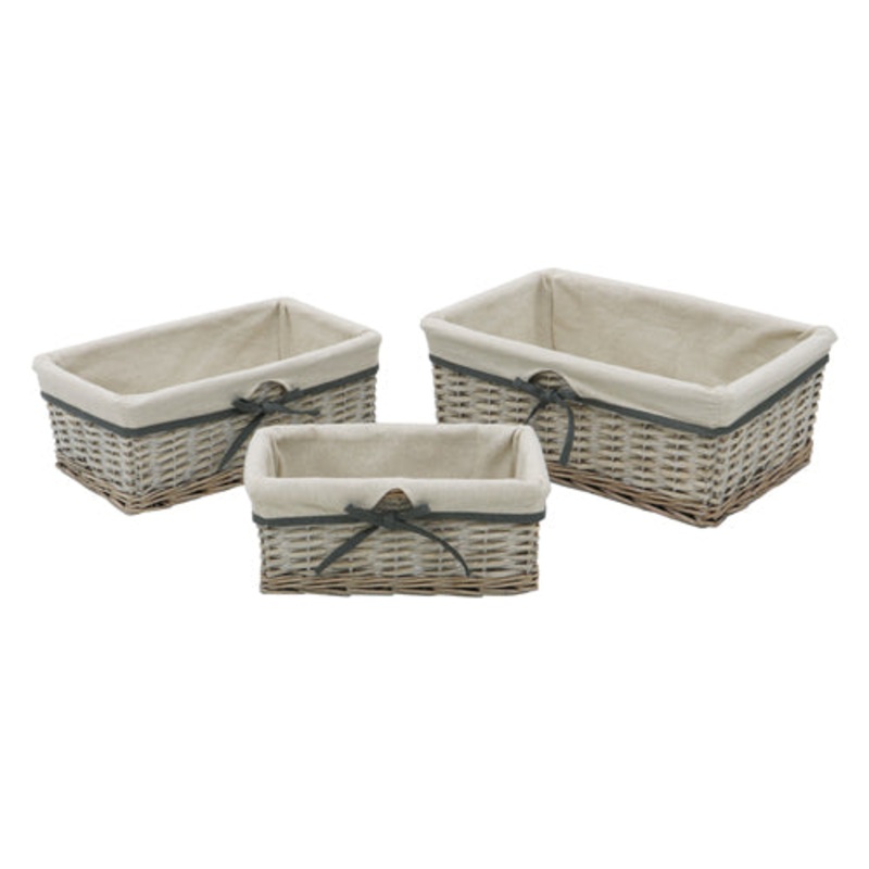 Antique Willow Storage Baskets Set | Arianna S/3 Rectangular Collection.