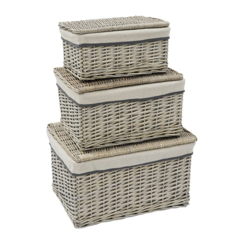 Arianna S/3 Rectangular Willow Storage Hampers – Antique Wash | Organize Stylishly.