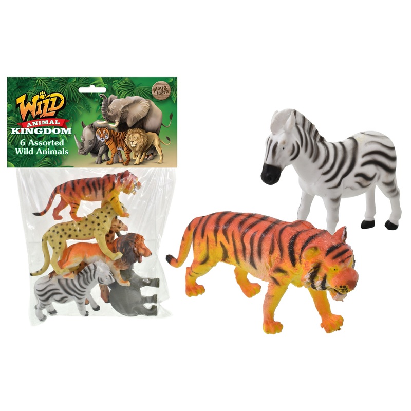 6pc Wild Animals (4) in PVC Bag/Header – Realistic Animal Figurines