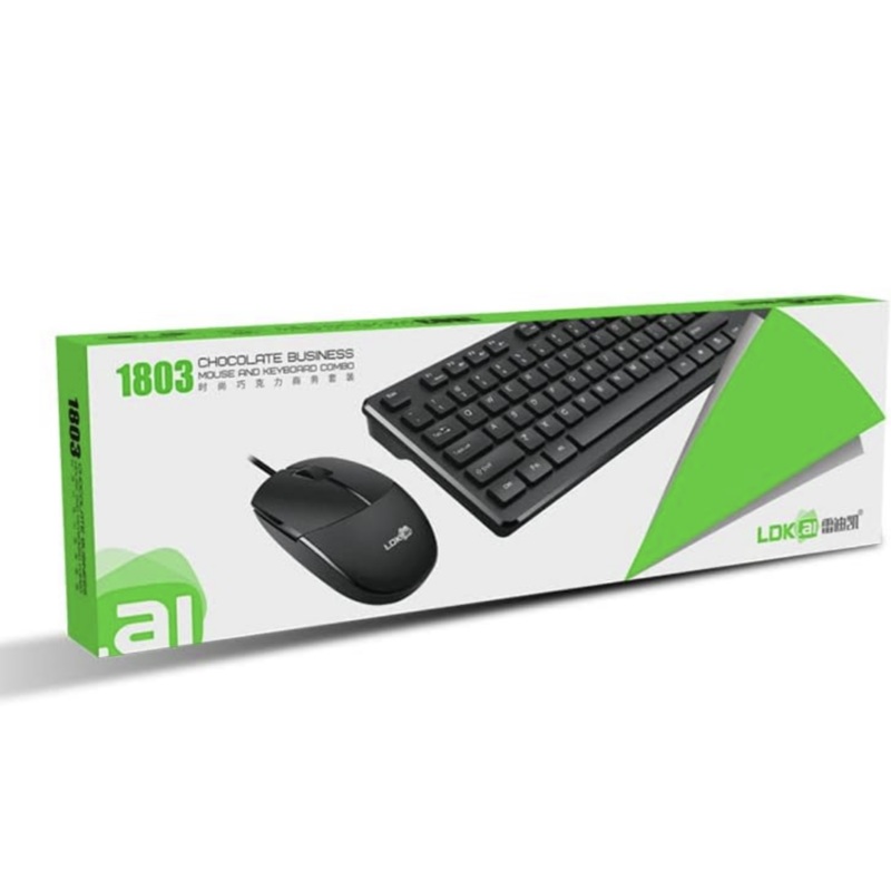 Wired Keyboard and Mouse Combo, 1803 Full Size USB Chocolate Cap Slim Mouse and Keyboard Set with Number Pad