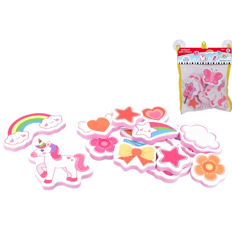 16pc Eva Bath Toys – Unicorn – Hanging Net Bag | Fun & Safe Bath Time Play