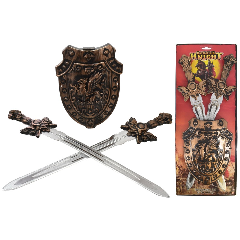 Twin Sword Set with Shield on Tie Card  Unique Costume Accessories