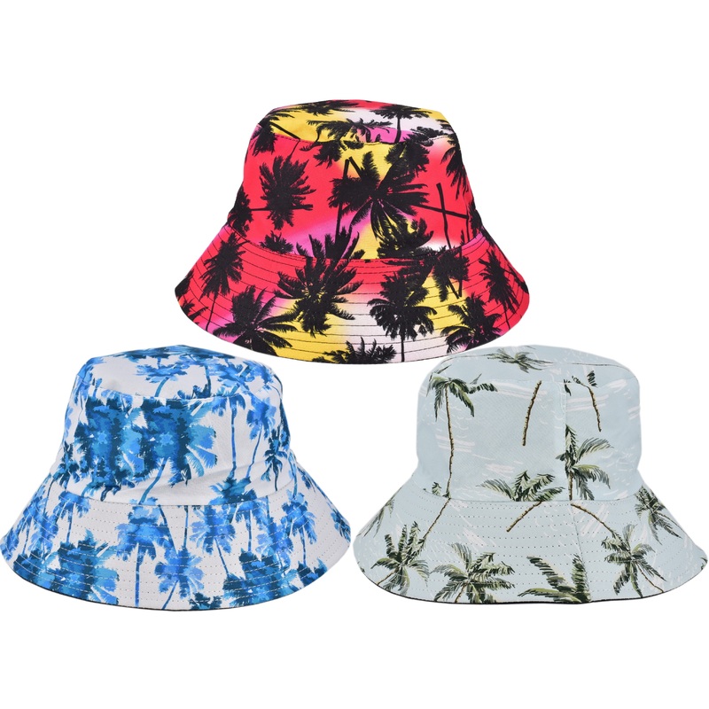 the Trend: Adult Palm Tree Print Reversible Bucket Hat 58cm | Perfect Beach Accessory