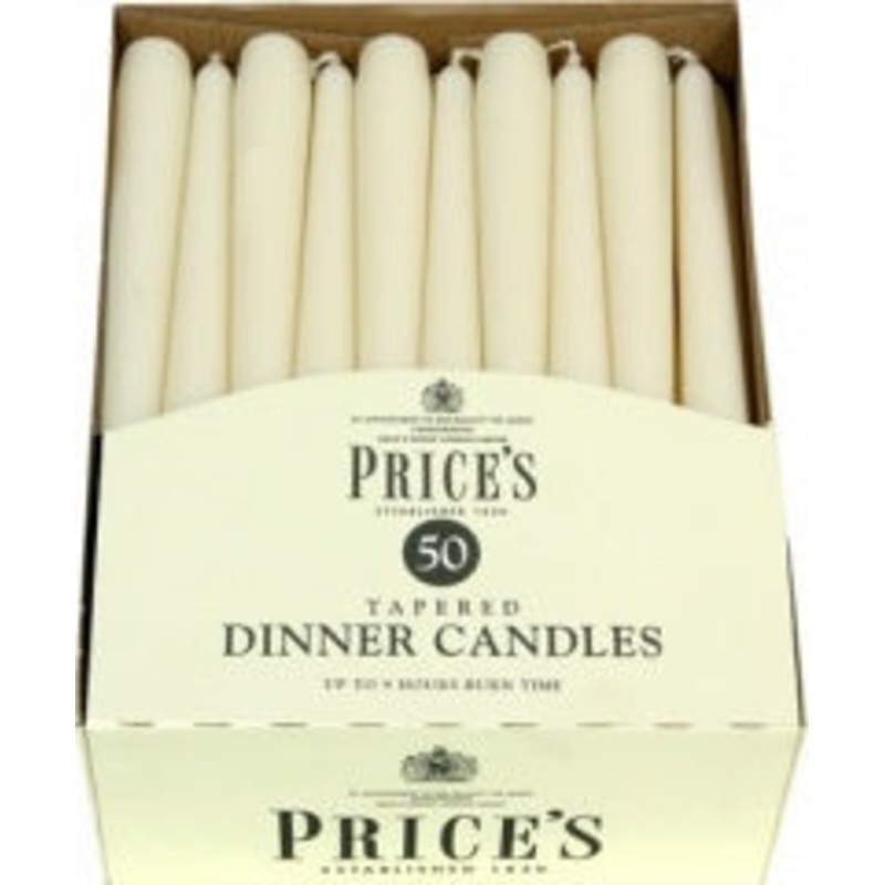 Elegant Tapered Dinner Candle Unwrapped 50-Pack in Ivory