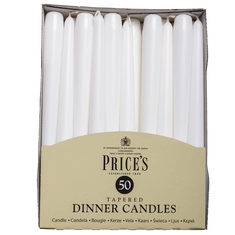 Tapered Dinner Candle 50-Pack in White  Elegant Table Dcor