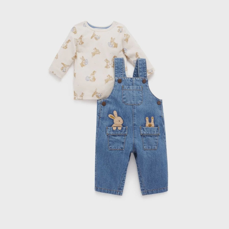 Bunny Denim Overall Set