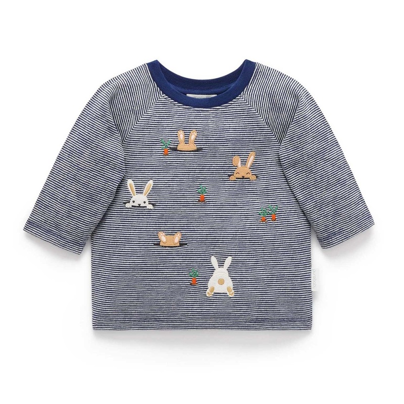 Peekaboo Bunny Thick Tee – Blueberry Mini Stripe
