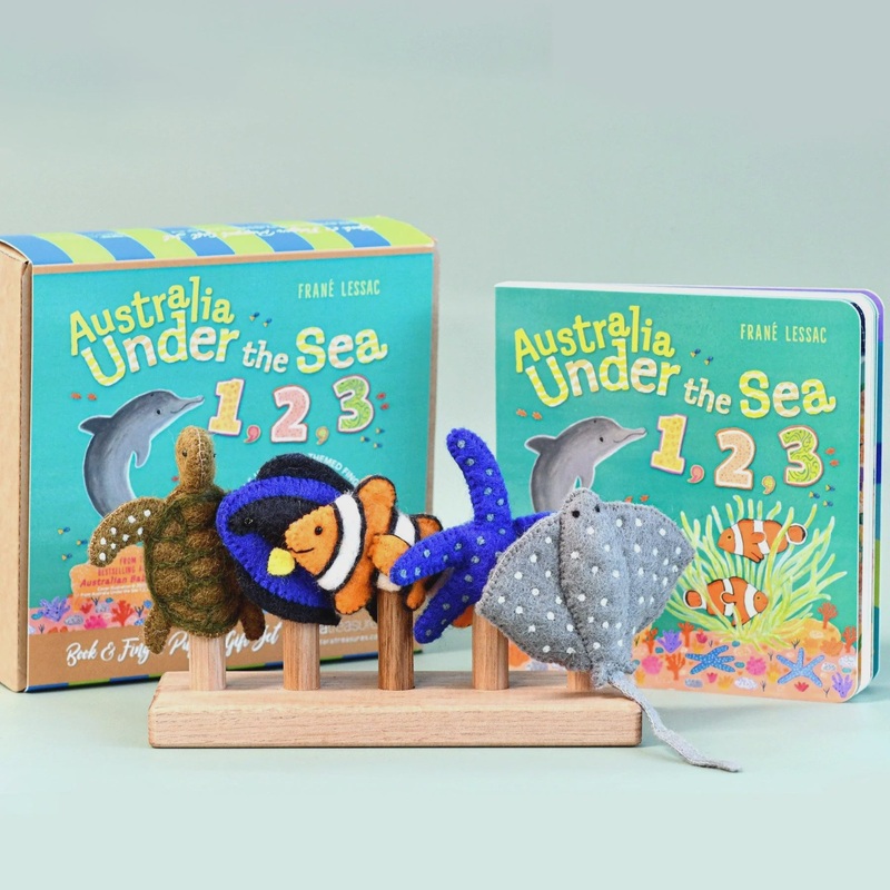 Australia Under the Sea  1,2,3 by Fran Lessac – Book and Finger Puppet Set
