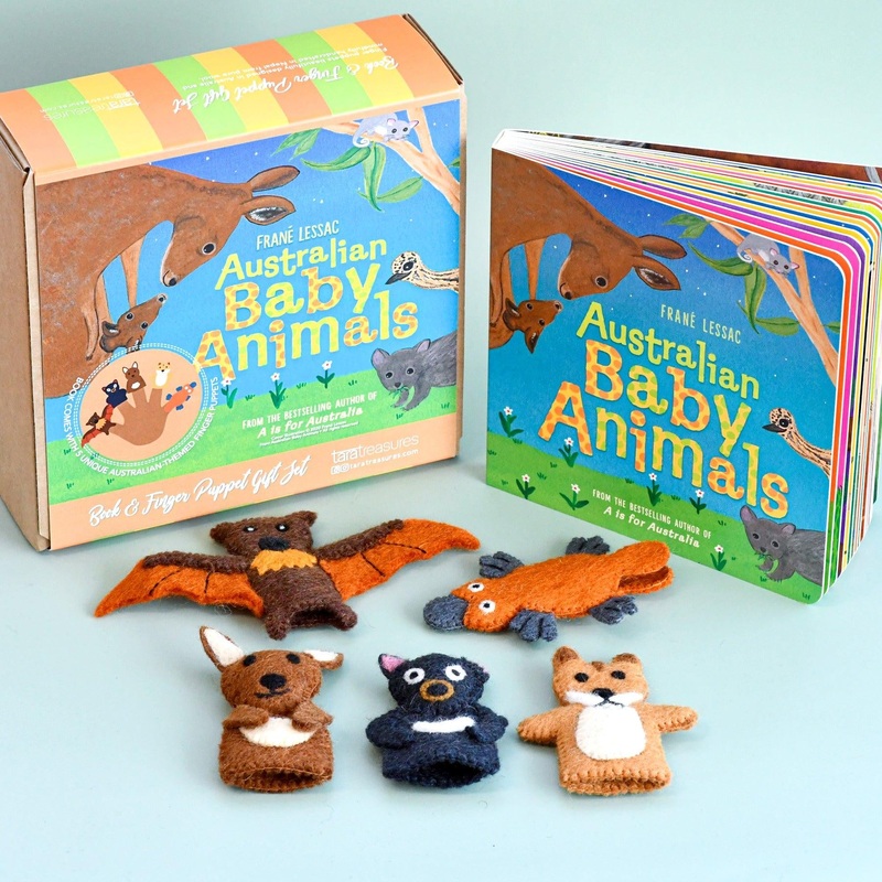 Australian Baby Animals by Fran Lessac-Book and Finger Puppet Set