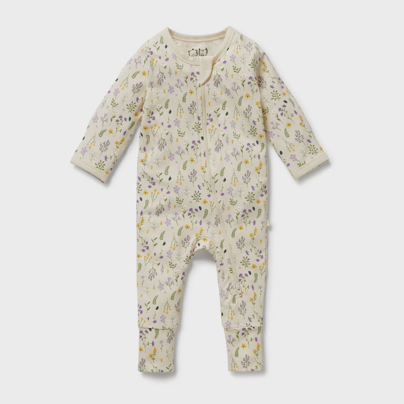 Bella Floral Organic Zipsuit with Feet