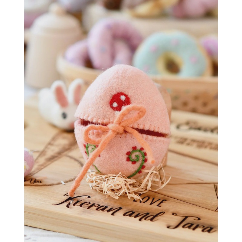 Felt Egg Cover – Peach with Mushroom