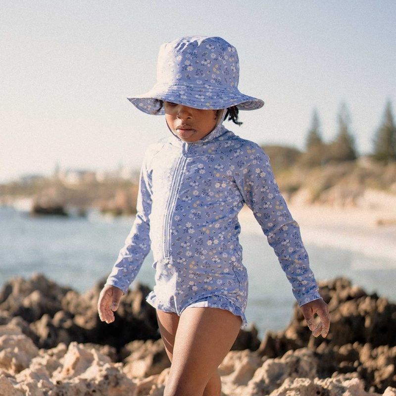 Purebaby Blue Daisy Printed L/S Swimsuit