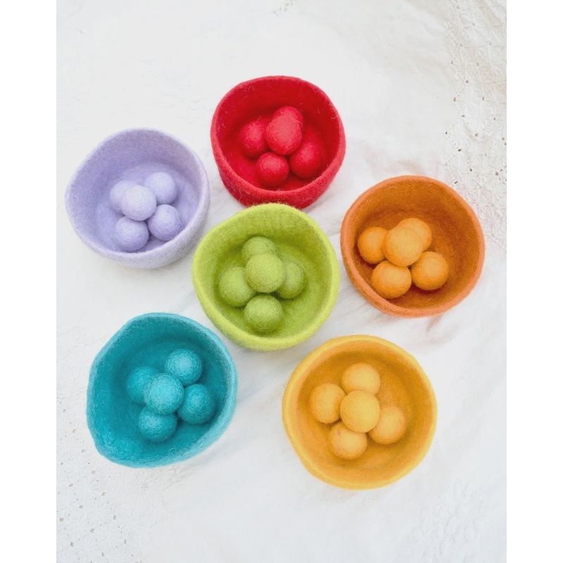 Colourful Felt Colour Sorter Balls and Bowls